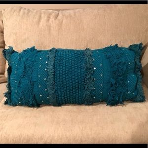 Teal woven throw pillow
